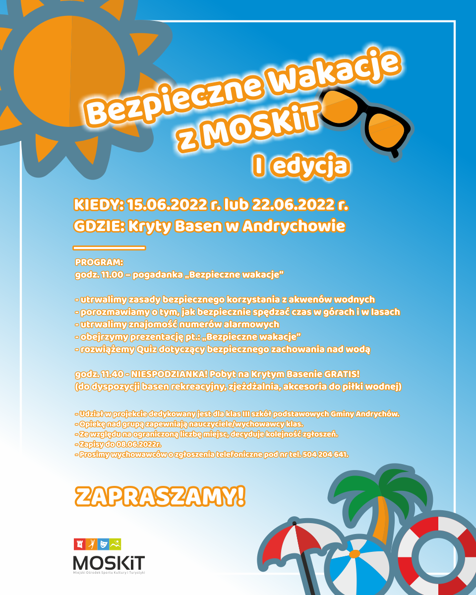 plakat informacyjny projektu Bezpieczne wakacje
