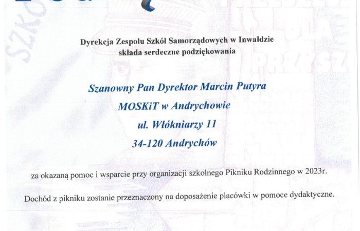 podziękowanie dla MOSKIT