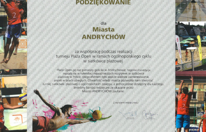 Podziękowania dla Wydziału Turystyki, Sportu i Kultury w Andrychowie