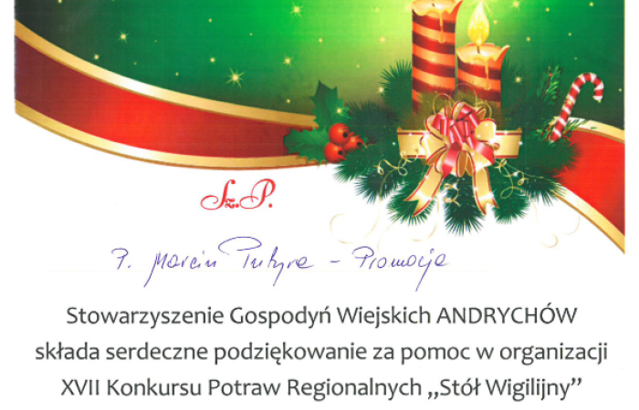 Podziękowania dla Wydziału Turystyki, Sportu i Kultury w Andrychowie