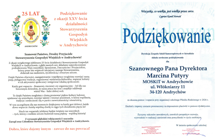 Podziękowania dla MOSKiT